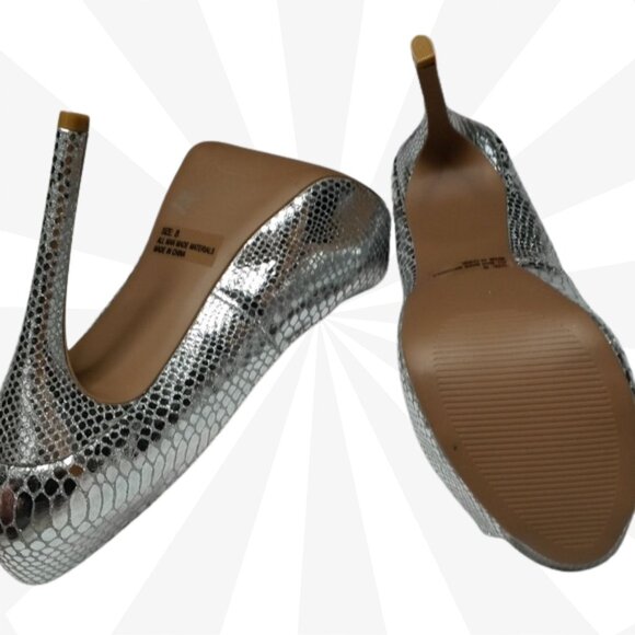 Charlotte Russe Silver Open Toe Faux Snakeskin Platform Stiletto Heels Size 8 - Picture 7 of 7